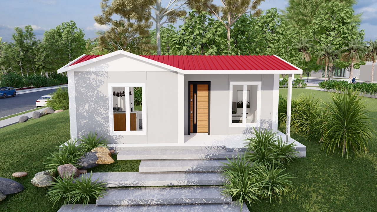 Modern compact granny flat with timber cladding and large windows